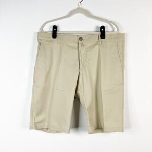 Faconnable mens khaki flat front shorts straight fit cotton Size 54 US 38